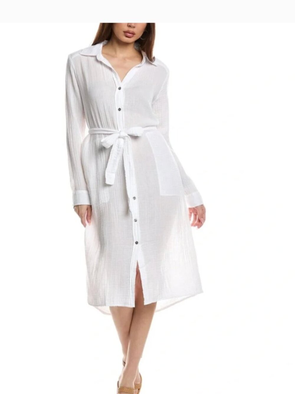 MICHAEL STARS Cleo Button Down Double Gauze Shirt Dress in White Sz L - NWT!!
